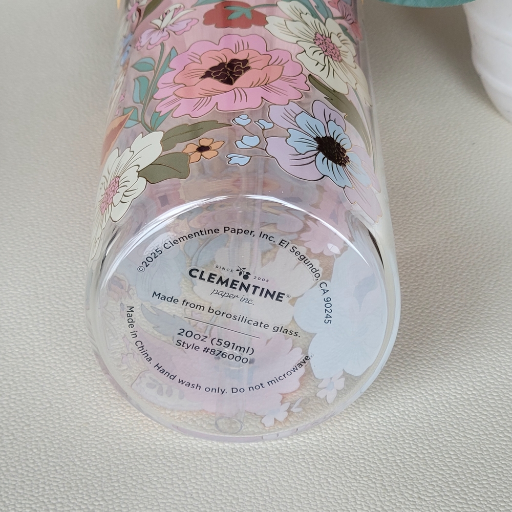 Clementine Floral Glass Tumbler with Bamboo Lid and Straw - Picture 7 of 9